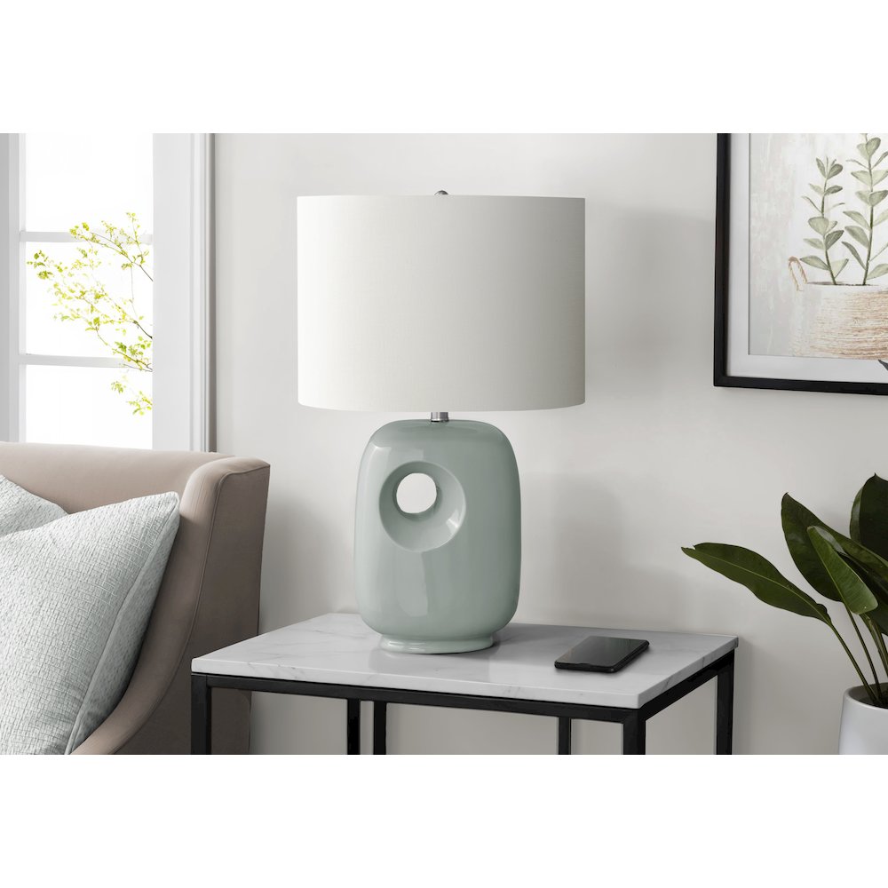 26"H, Table Lamp, Green Ceramic, Ivory / Cream Shade, Contemporary, Modern. Picture 2