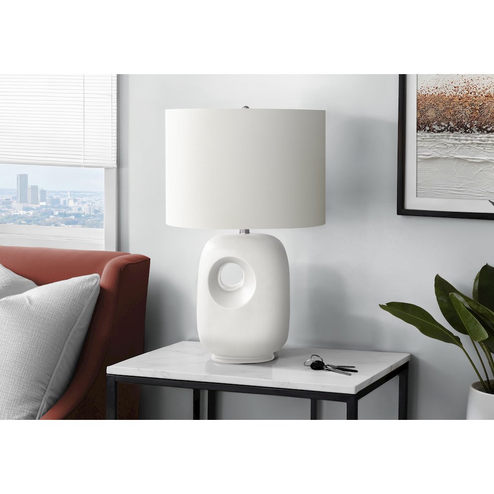 26"H, Table Lamp, White Ceramic, Ivory / Cream Shade, Contemporary, Modern. Picture 2