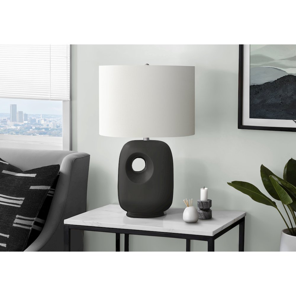 26"H, Table Lamp, Black Ceramic, Ivory / Cream Shade, Contemporary, Modern. Picture 2