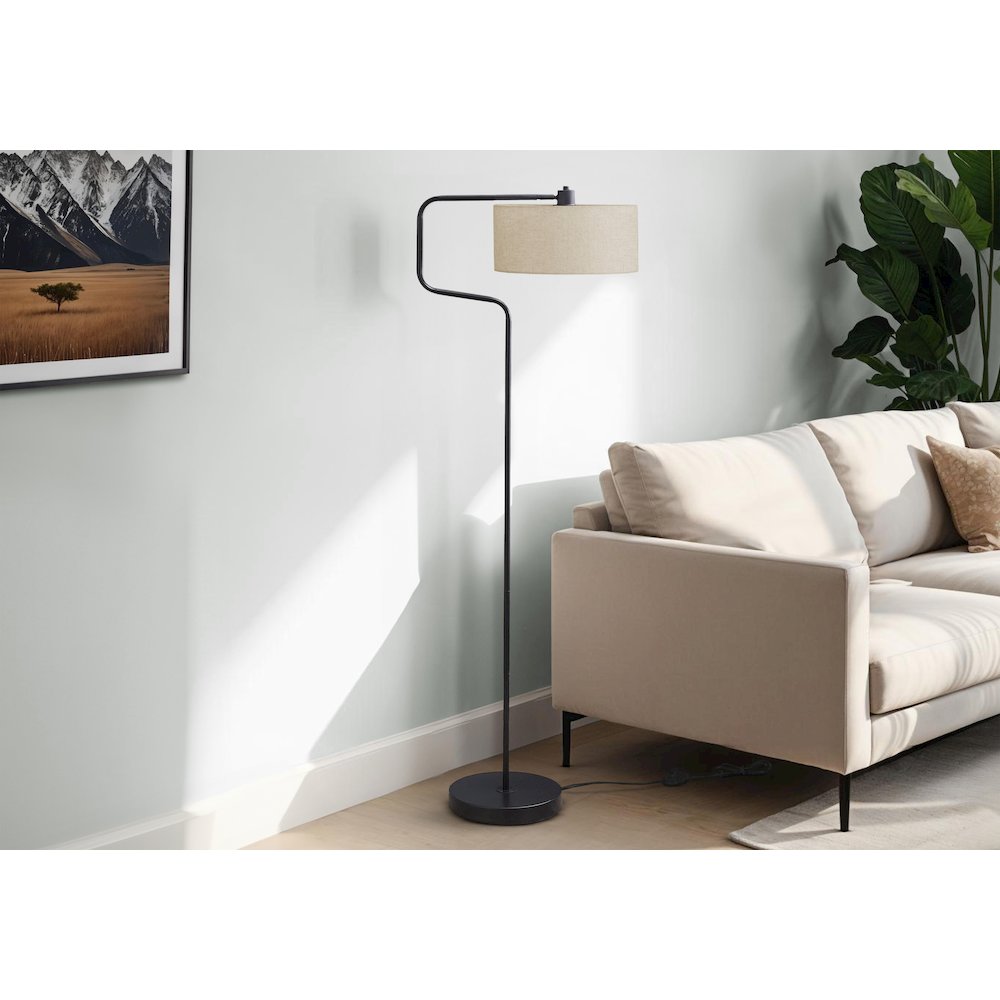 Lighting, 61"H, Floor Lamp, Black Metal, Beige Shade, Contemporary, Modern. Picture 2