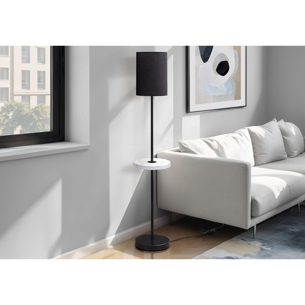 62"H, Floor Lamp, Black Metal, White Marble, Contemporary, Modern. Picture 2