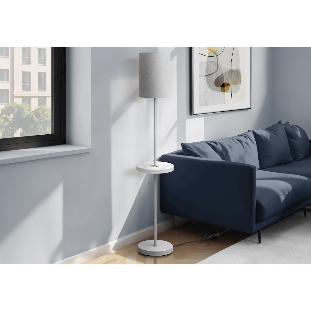 62"H, Floor Lamp, Grey Metal, White Marble, Contemporary, Modern. Picture 2