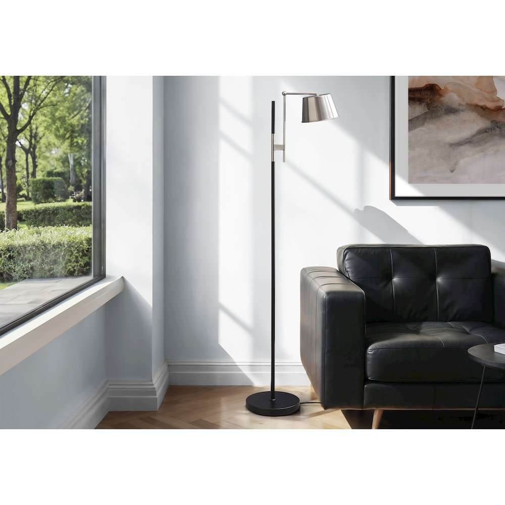 Lighting, 65"H, Floor Lamp, Black Metal, Nickel Shade, Contemporary. Picture 2