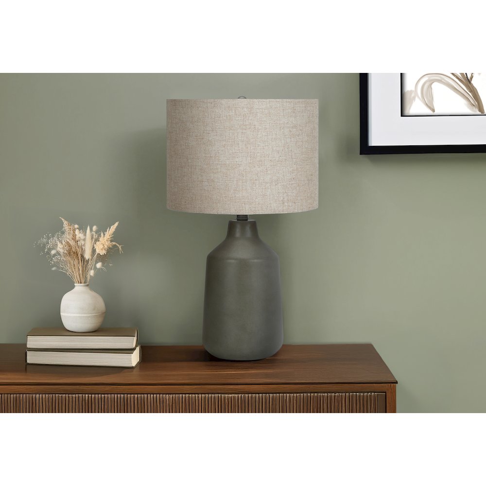 Lighting, 24"H, Table Lamp, Grey Concrete, Beige Shade, Contemporary. Picture 5
