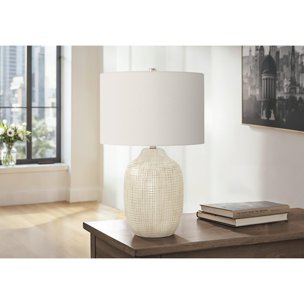 ="Lighting, 26""H, Table Lamp, Cream Ceramic, Ivory / Cream Shade, Contemporary. Picture 5