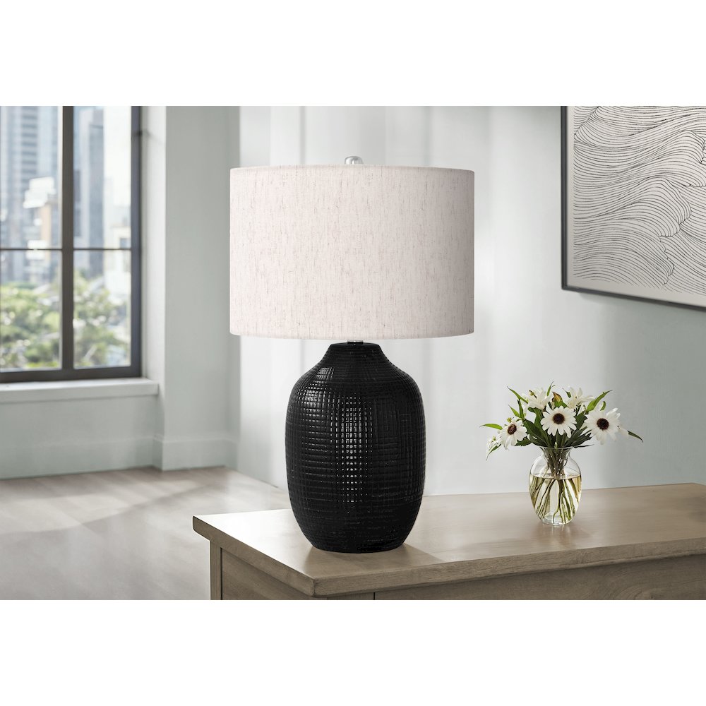 ="Lighting, 26""H, Table Lamp, Black Ceramic, Ivory / Cream Shade, Contemporary. Picture 5