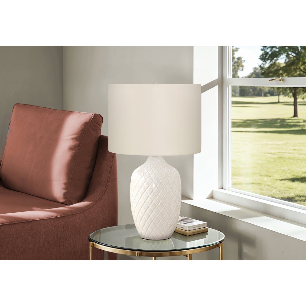 ="Lighting, 25""H, Table Lamp, Cream Ceramic, Ivory / Cream Shade, Transitional. Picture 5