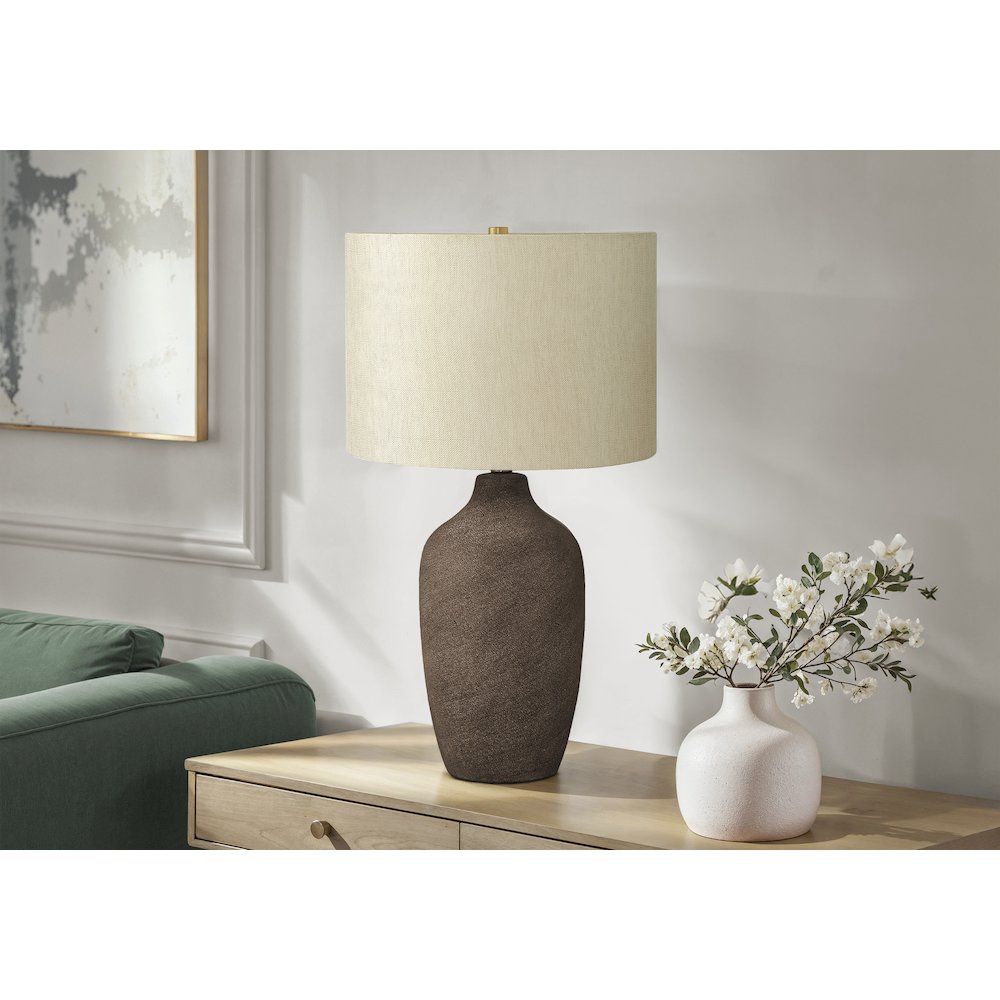 Lighting, 27"H, Table Lamp, Grey Ceramic, Beige Shade, Contemporary. Picture 5