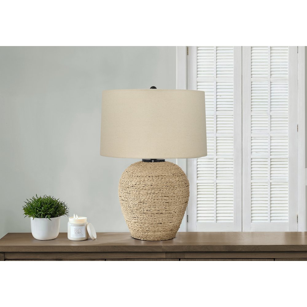 Lighting, 25"H, Table Lamp, Rattan, Beige Shade, Transitional. Picture 5