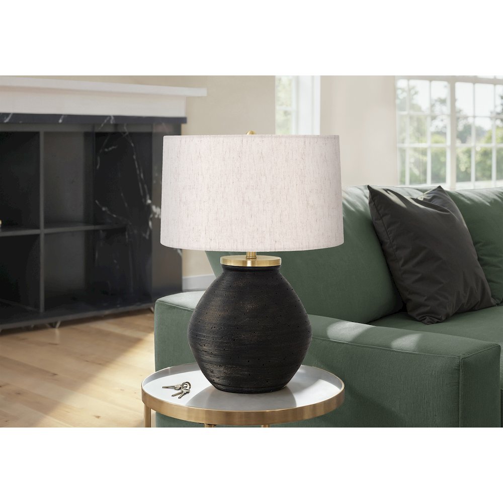 ="Lighting, 25""H, Table Lamp, Black Concrete, Ivory / Cream Shade, Contemporar. Picture 5