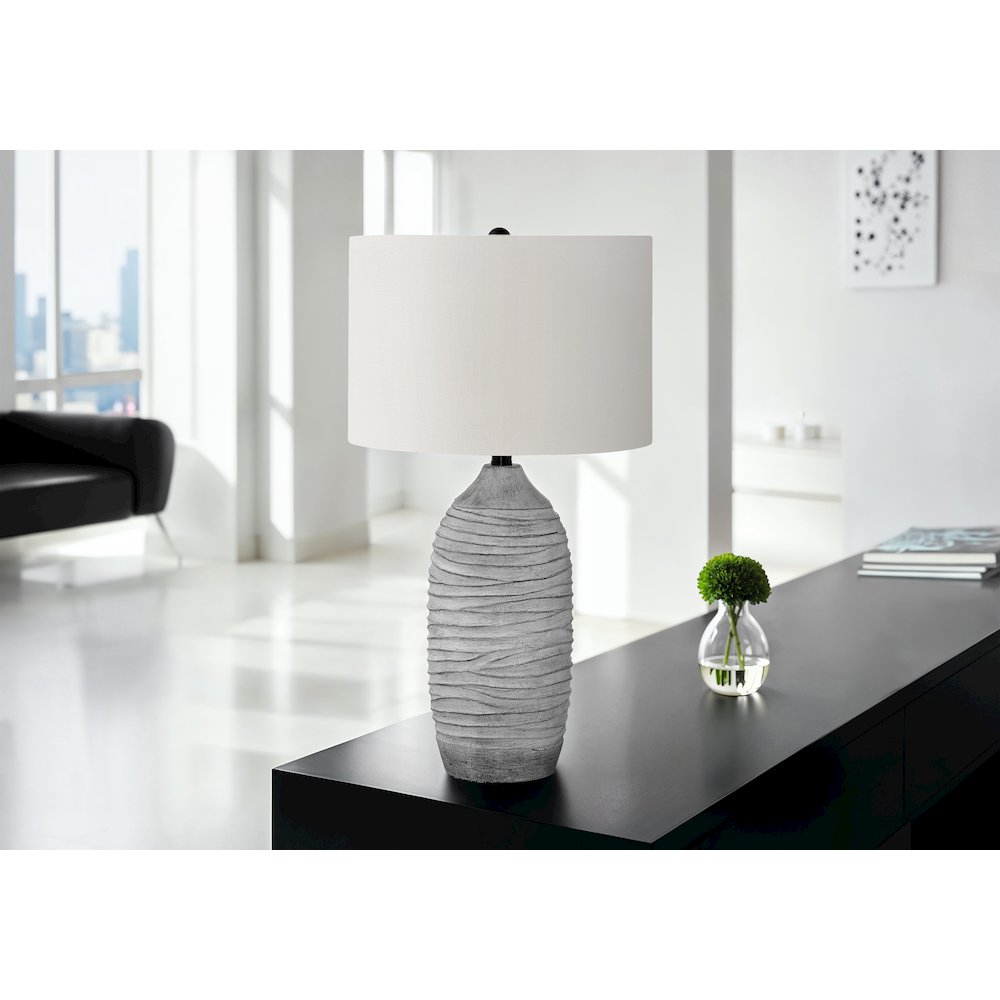 Lighting, 27"H, Table Lamp, Grey Resin, Ivory / Cream Shade, Modern. Picture 5