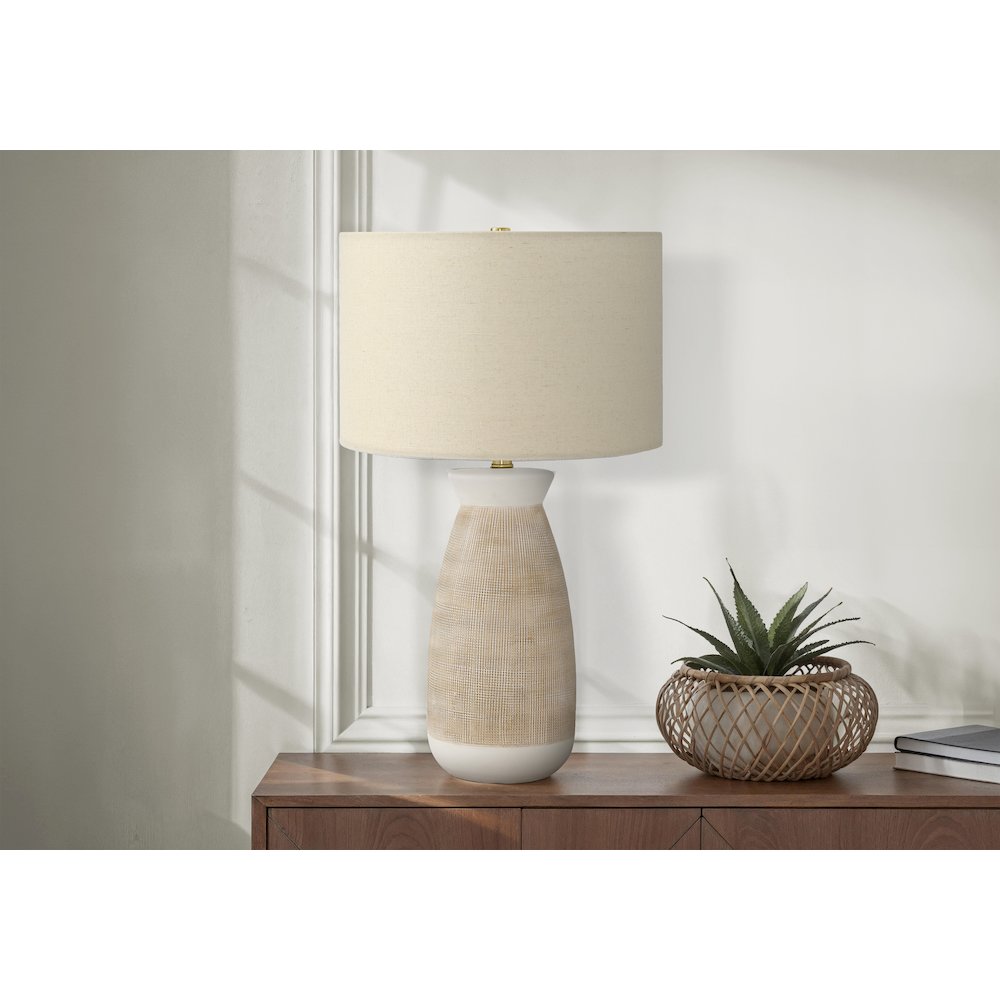 Lighting, 27"H, Table Lamp, Cream Ceramic, Beige Shade, Contemporary. Picture 5