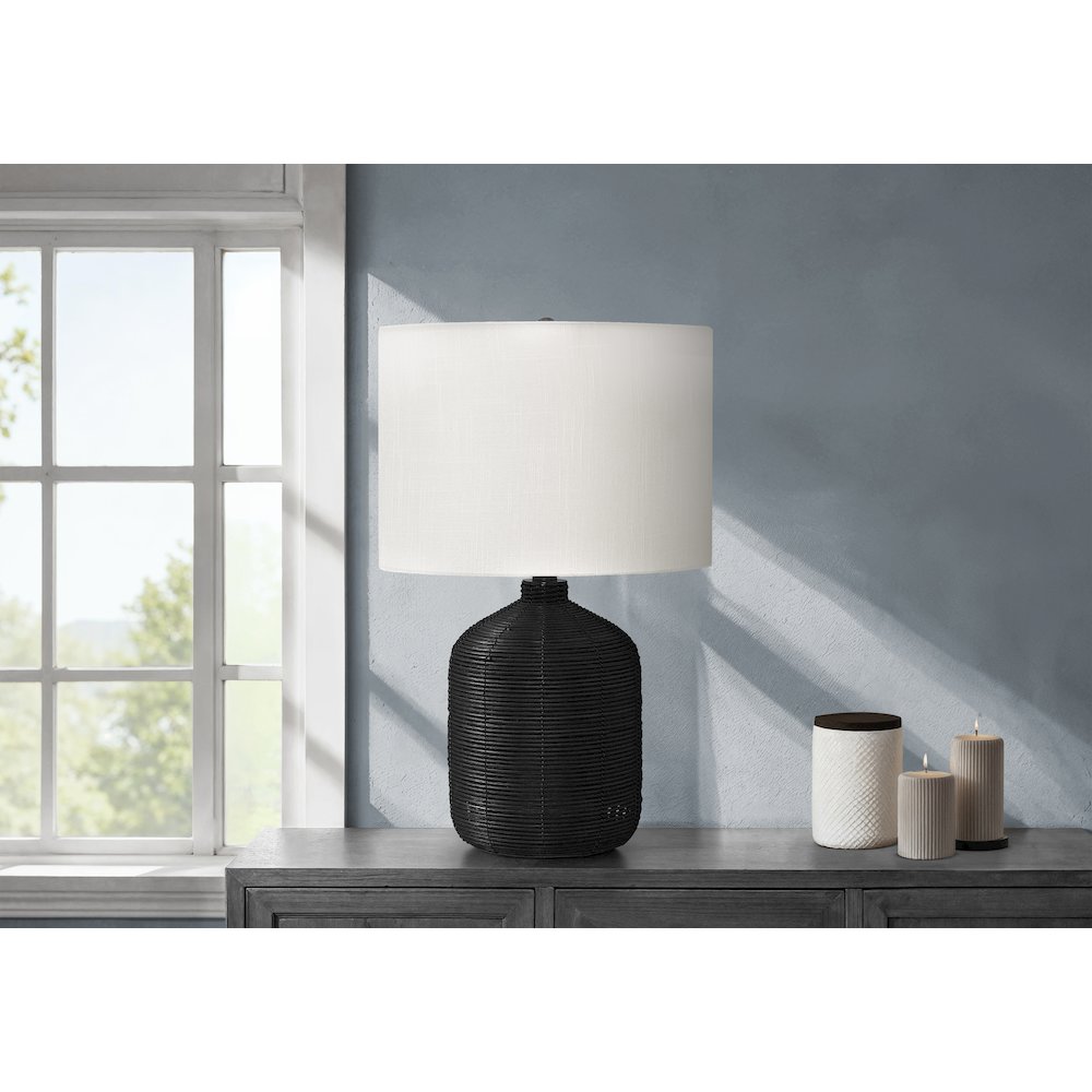 Lighting, 23"H, Table Lamp, Black Rattan, Ivory / Cream Shade, Modern. Picture 5