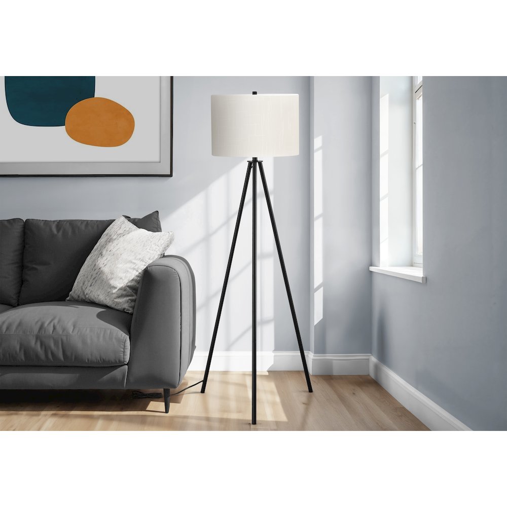 Lighting, 63"H, Floor Lamp, Black Metal, Ivory / Cream Shade, Contemporary. Picture 5