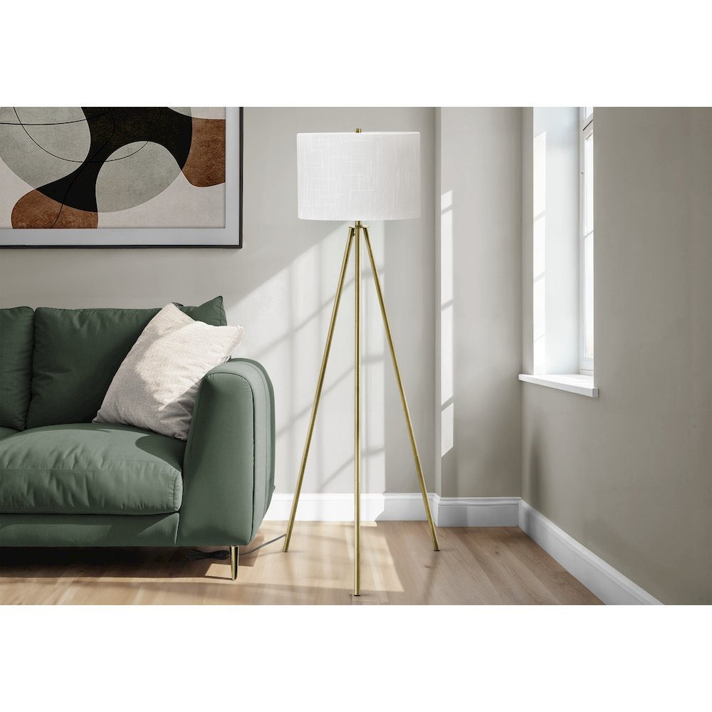 Lighting, 63"H, Floor Lamp, Brass Metal, Ivory / Cream Shade, Contemporary. Picture 5