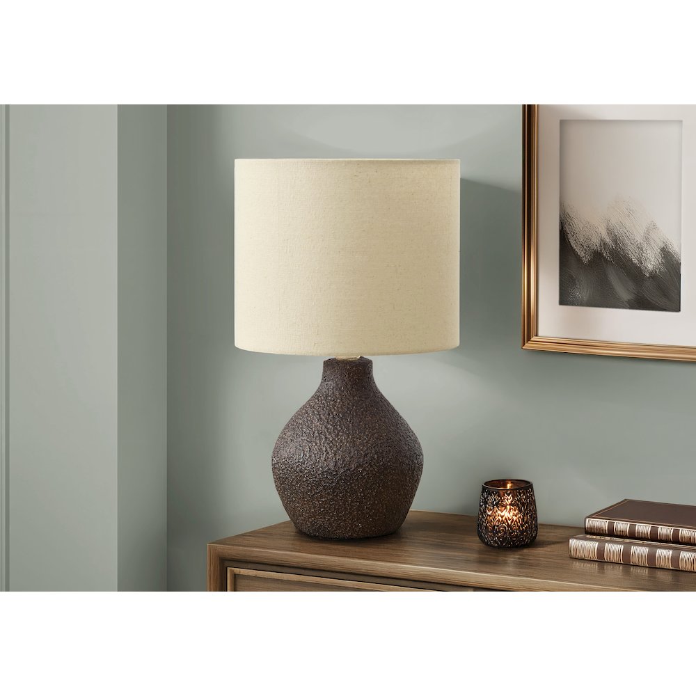 Lighting, 16"H, Table Lamp, Brown Resin, Beige Shade, Contemporary. Picture 2
