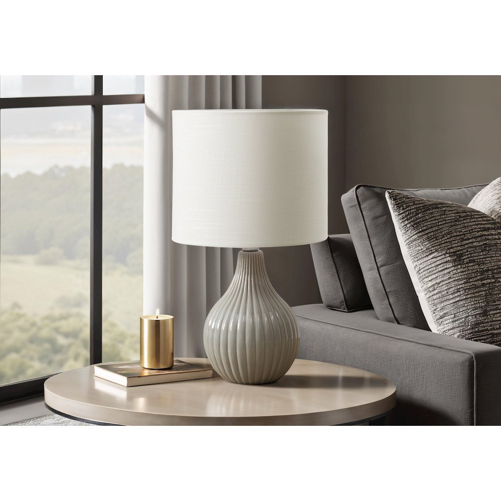 Lighting, 17"H, Table Lamp, Grey Ceramic, Ivory / Cream Shade, Contemporary. Picture 2