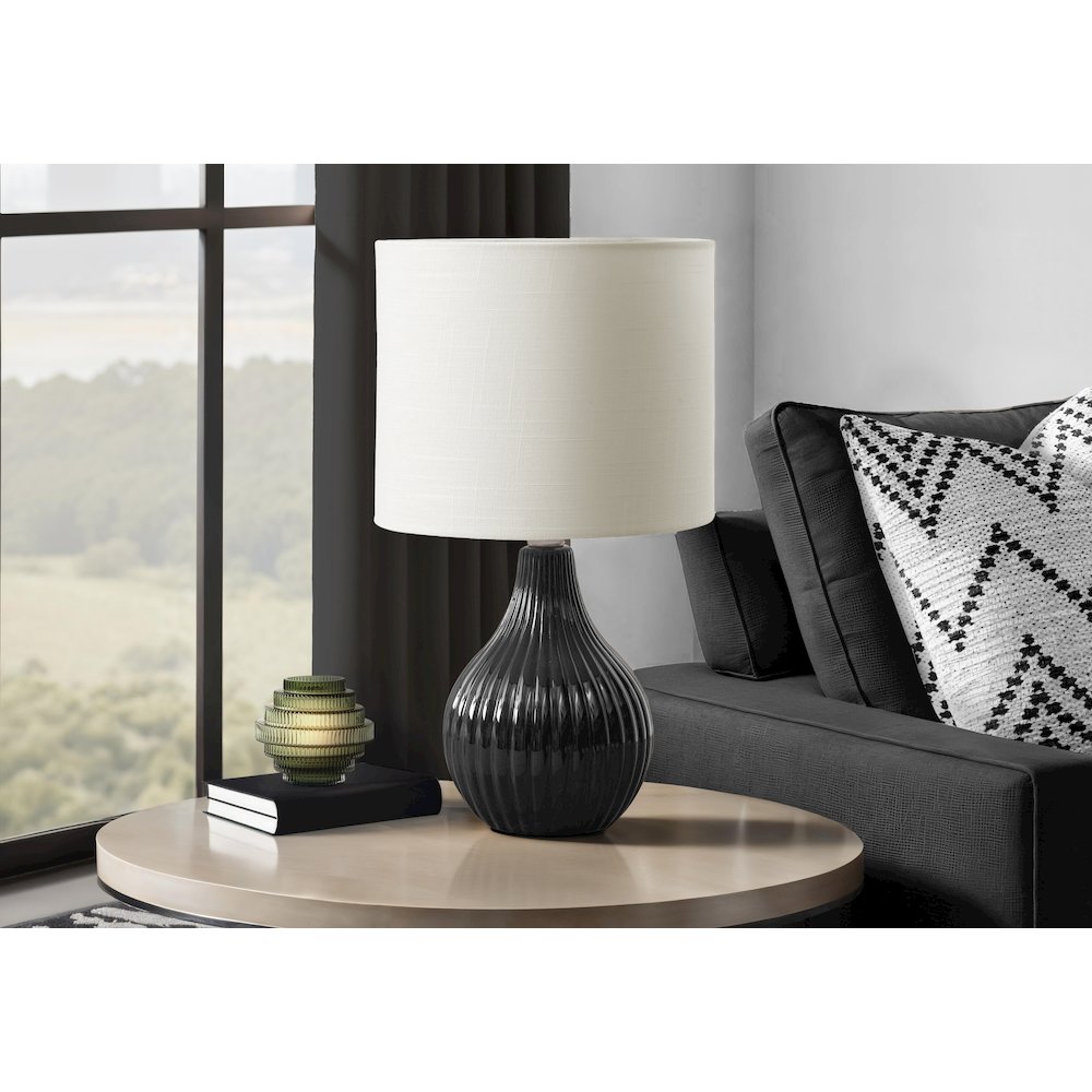 17"H, Table Lamp, Black Ceramic, Ivory / Cream Shade, Contemporary, Modern. Picture 2