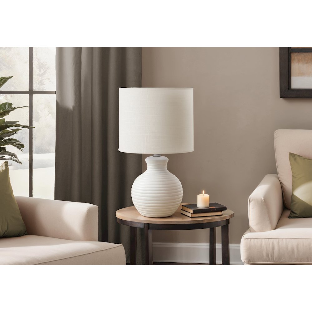 Lighting, 16"H, Table Lamp, White Resin, Ivory / Cream Shade, Contemporary. Picture 2