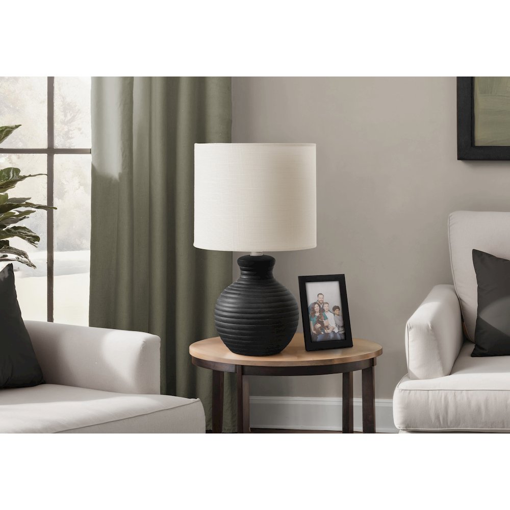 Lighting, 16"H, Table Lamp, Black Resin, Ivory / Cream Shade, Contemporary. Picture 2