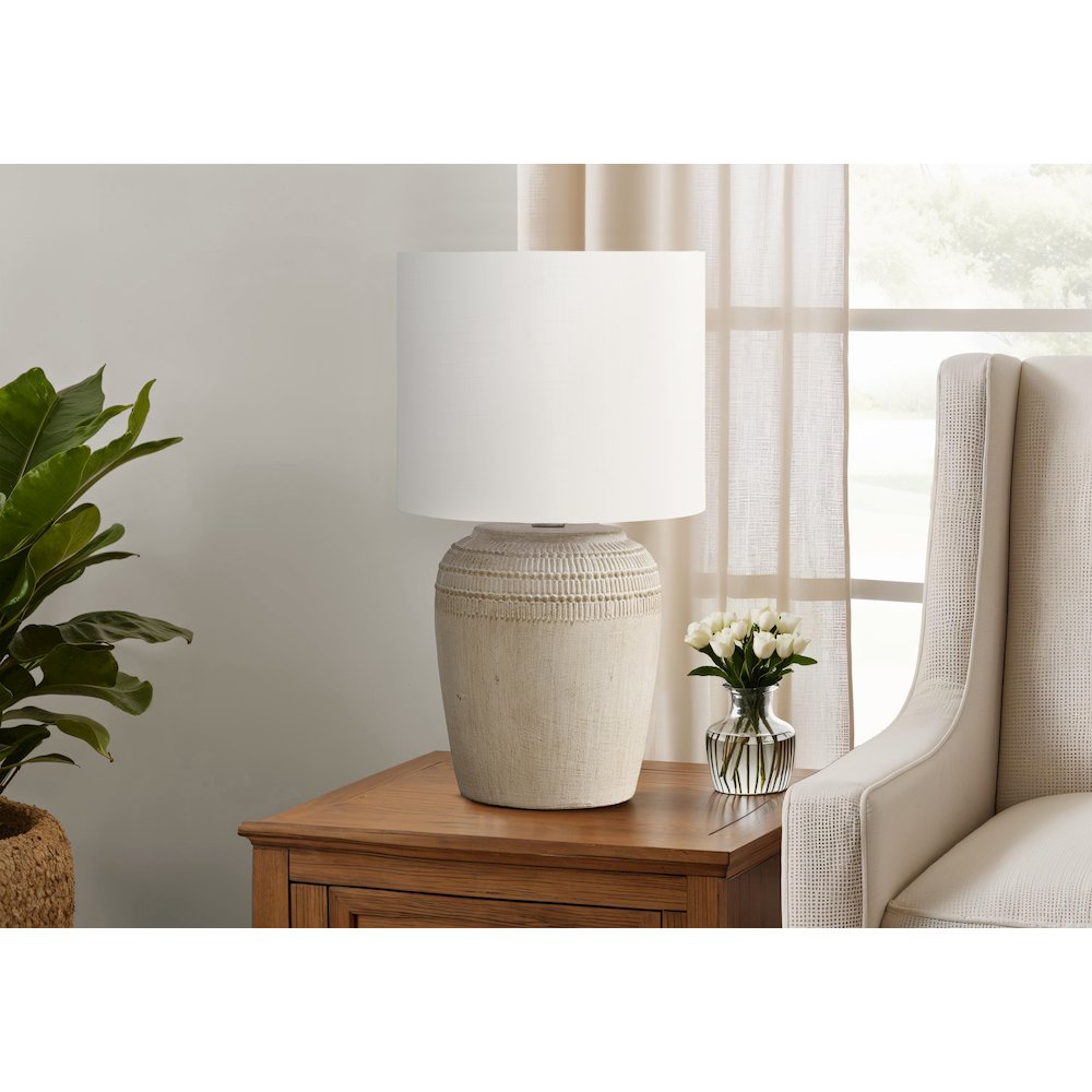 Lighting, 17"H, Table Lamp, Beige Ceramic, Ivory / Cream Shade, Contemporary. Picture 2