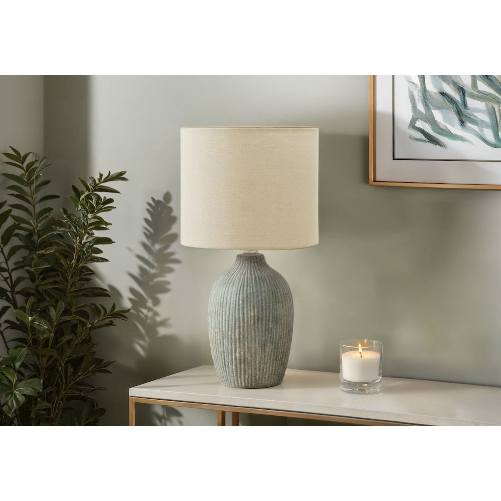 Lighting, Table Lamp, 18"H, Green Ceramic, Beige Shade, Contemporary, Modern. Picture 2