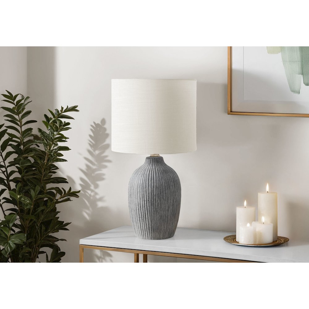 Table Lamp, 18"H, Grey Ceramic, Ivory / Cream Shade, Contemporary, Modern. Picture 2