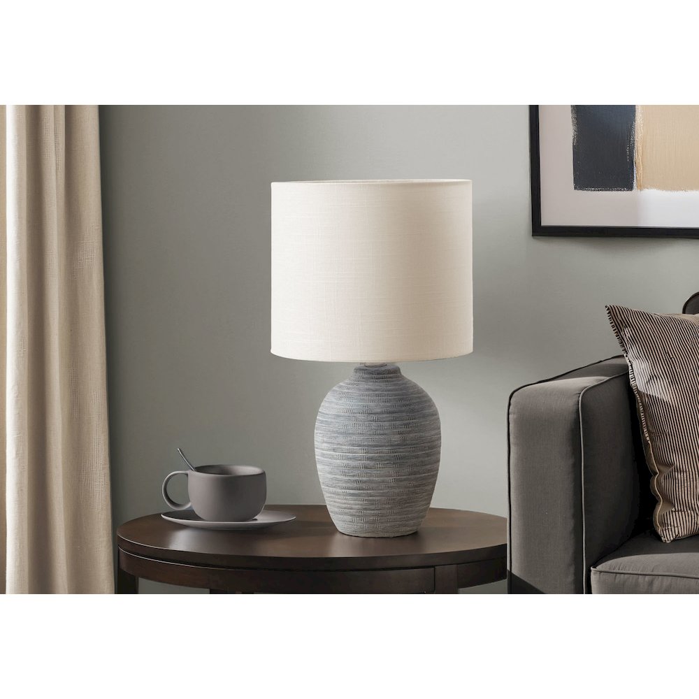 17"H, Table Lamp, Grey Ceramic, Ivory / Cream Shade, Contemporary, Modern. Picture 2
