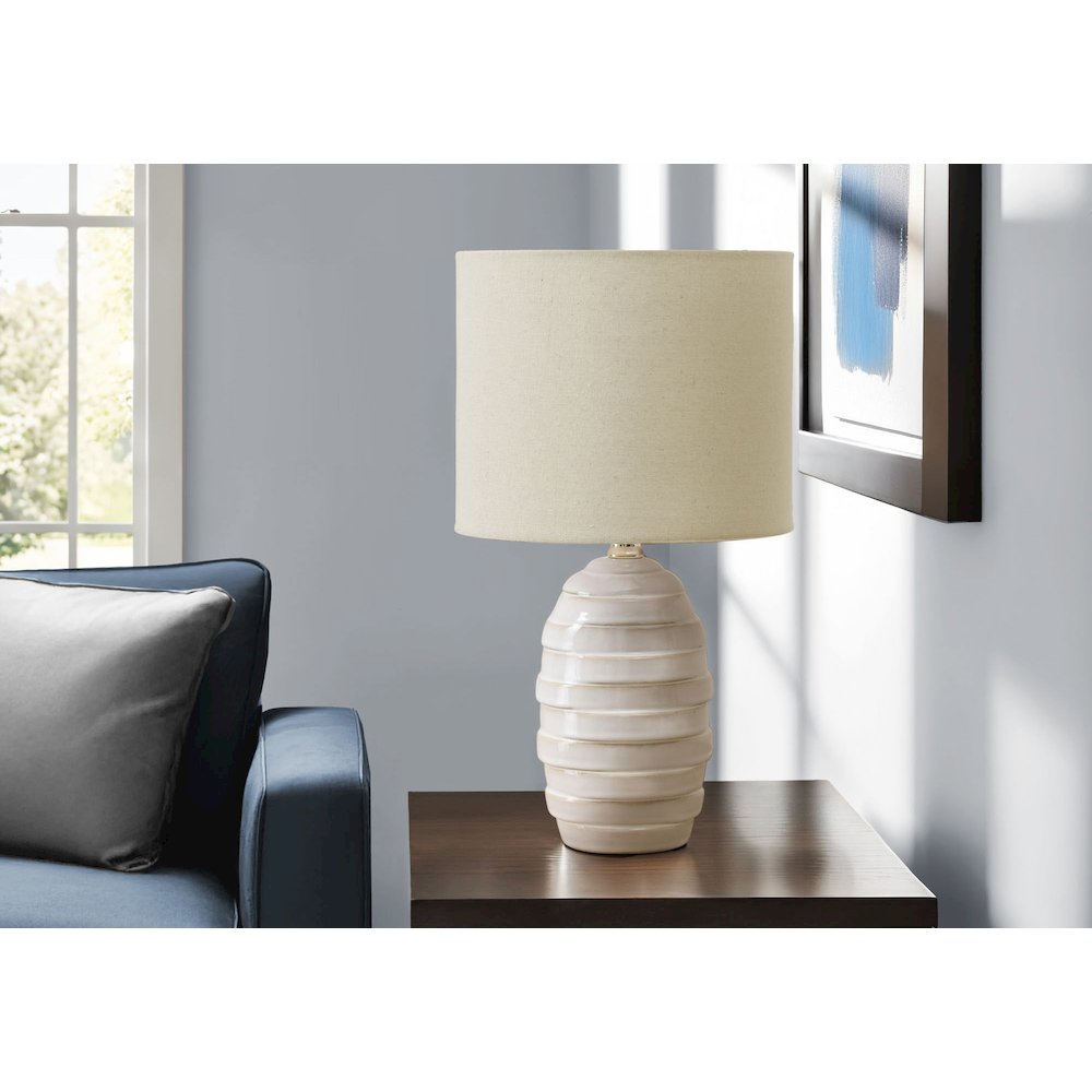 Lighting, 17"H, Table Lamp, Ivory Ceramic, Beige Shade, Contemporary, Modern. Picture 2