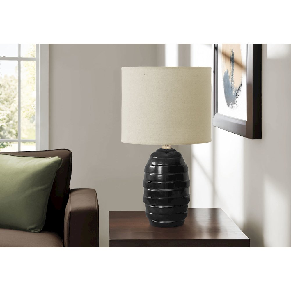 Lighting, 17"H, Table Lamp, Black Ceramic, Beige Shade, Contemporary, Modern. Picture 2