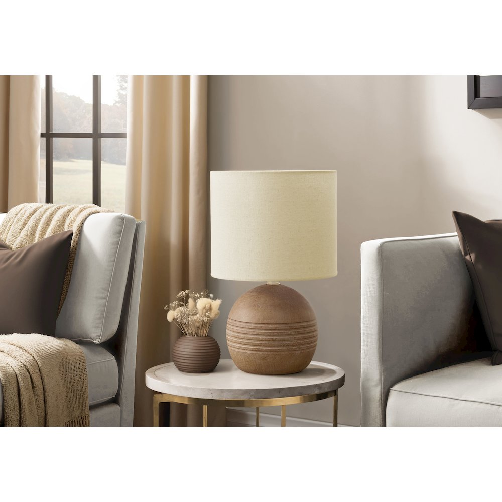 Lighting, 15"H, Table Lamp, Brown Resin, Beige Shade, Contemporary, Modern. Picture 2