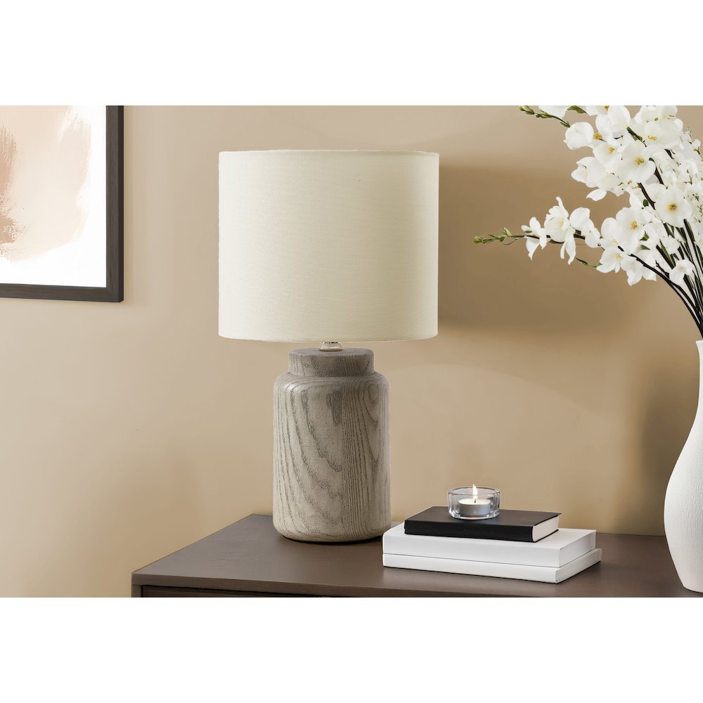 Lighting, 17"H, Table Lamp, Taupe Resin, Ivory / Cream Shade. Picture 2