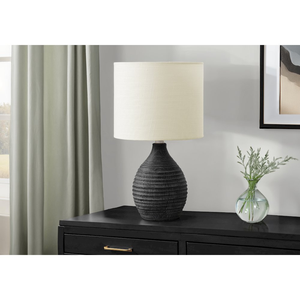 17"H, Table Lamp, Grey Resin, Ivory / Cream Shade, Contemporary, Modern. Picture 2