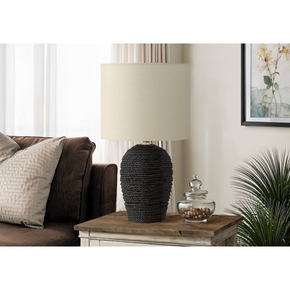 Lighting, 17"H, Table Lamp, Black Rattan, Beige Shade, Transitional. Picture 2