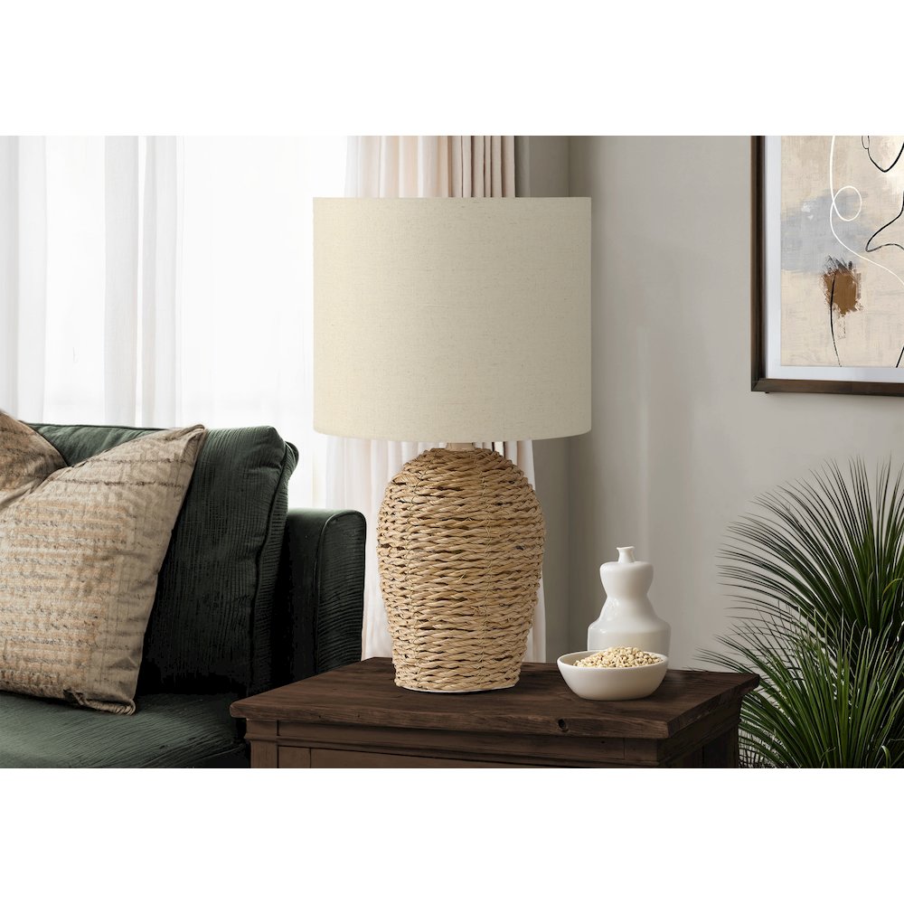 Lighting, 17"H, Table Lamp, Natural Rattan, Beige Shade, Transitional. Picture 2