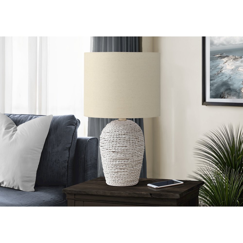 Lighting, 17"H, Table Lamp, White Rattan, Beige Shade, Transitional. Picture 2