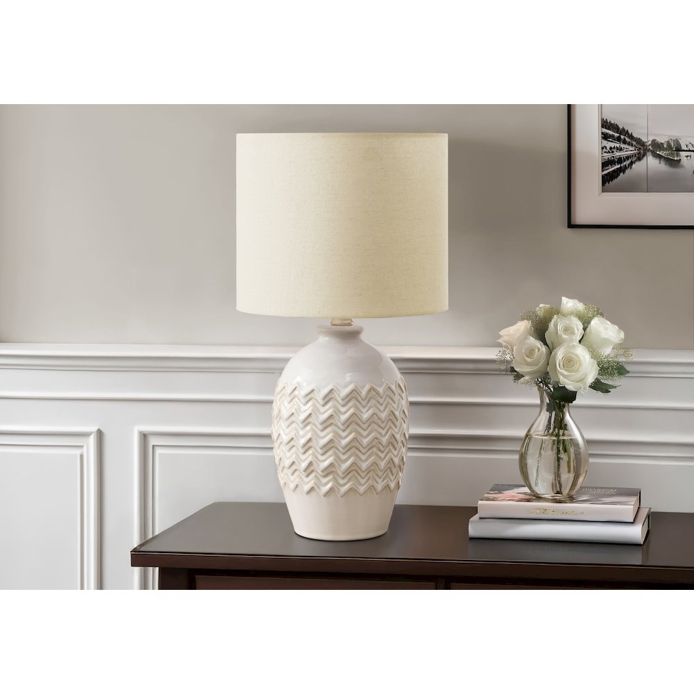 Lighting, Table Lamp, 19"H, Ivory Ceramic, Ivory / Cream Shade, Transitional. Picture 2