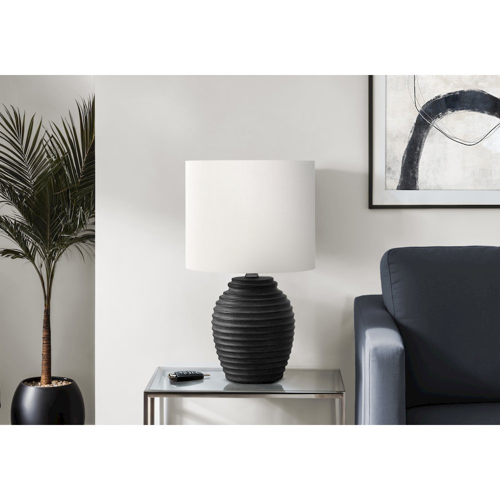 Lighting, 17"H, Table Lamp, Black Resin, Ivory / Cream Shade. Picture 2