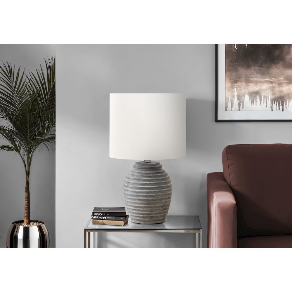 Lighting, 17"H, Table Lamp, Grey Resin, Ivory / Cream Shade, Contemporary. Picture 2