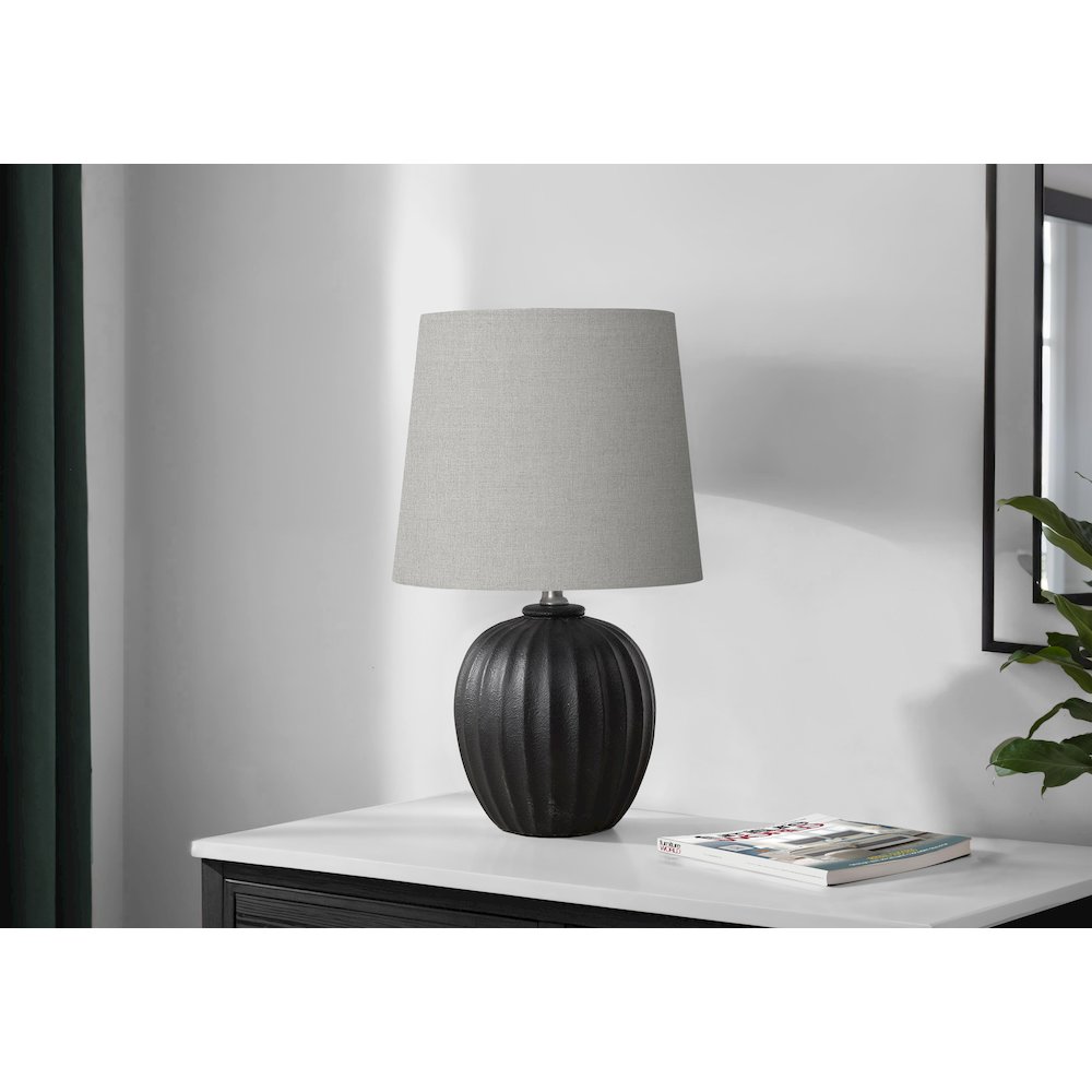 Lighting, 19"H, Table Lamp, Black Resin, Grey Shade, Transitional. Picture 2