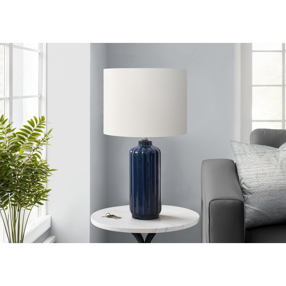 23"H, Table Lamp, Blue Ceramic, Ivory / Cream Shade, Contemporary, Modern. Picture 2