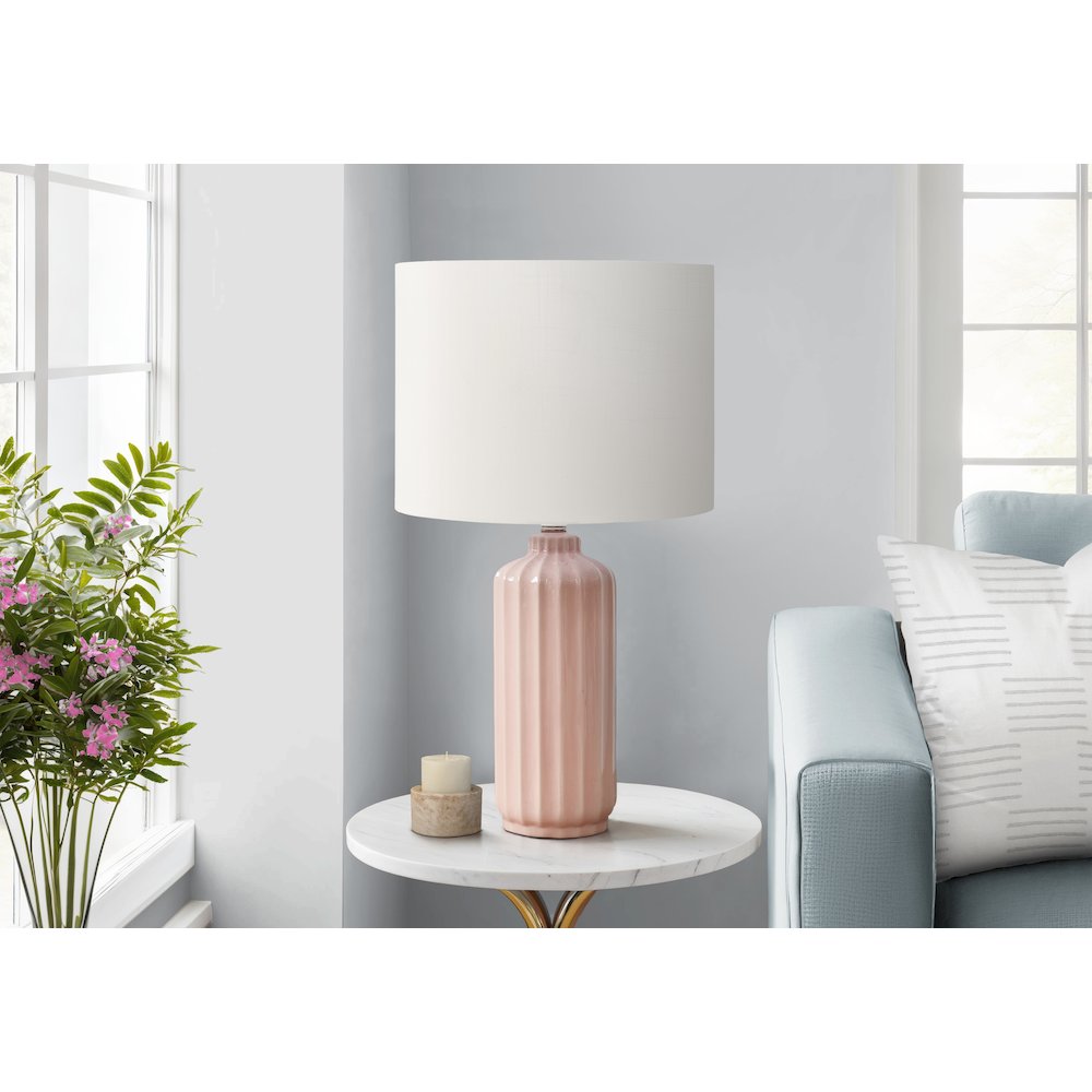 23"H, Table Lamp, Pink Ceramic, Ivory / Cream Shade, Contemporary, Modern. Picture 2