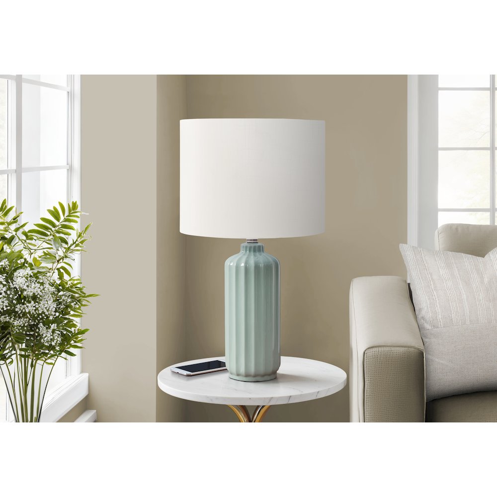 23"H, Table Lamp, Ivory / Cream Shade, Green Ceramic, Contemporary, Modern. Picture 2