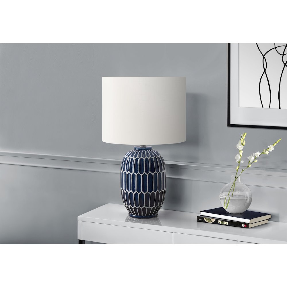 22"H, Table Lamp, Blue Ceramic, Ivory / Cream Shade, Contemporary, Modern. Picture 2