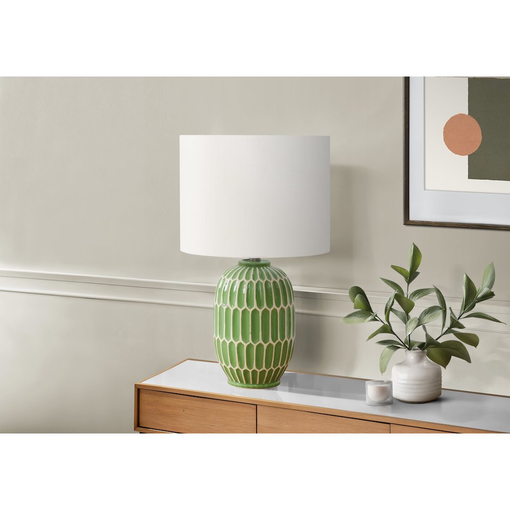 22"H, Table Lamp, Green Ceramic, Ivory / Cream Shade, Contemporary, Modern. Picture 2