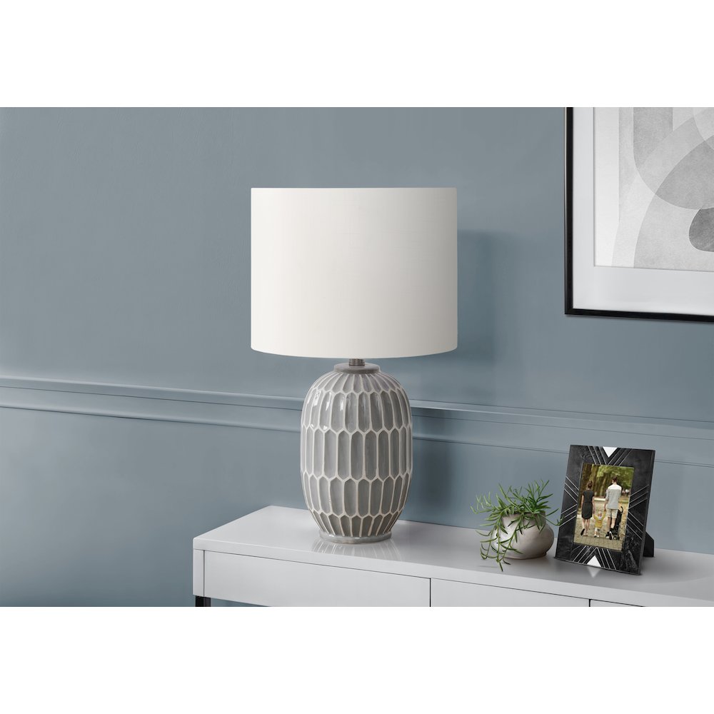 22"H, Table Lamp, Grey Ceramic, Ivory / Cream Shade, Contemporary, Modern. Picture 2