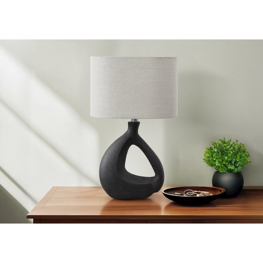 Lighting, 23"H, Table Lamp, Black Resin, Grey Shade, Contemporary, Modern. Picture 2