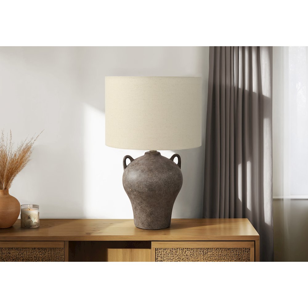 Lighting, 22"H, Table Lamp, Brown Ceramic, Beige Shade, Transitional. Picture 2