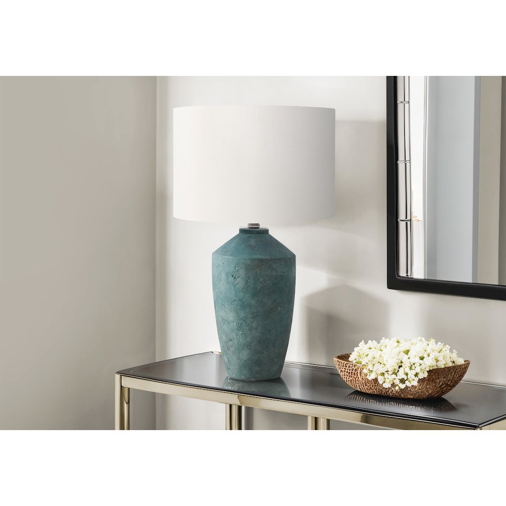 25"H, Table Lamp, Green Concrete, Ivory / Cream Shade, Contemporary, Modern. Picture 2