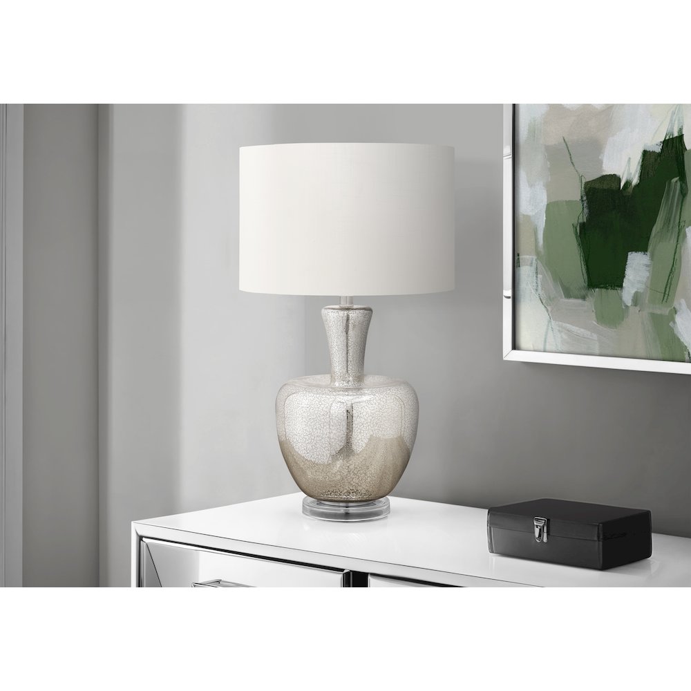 26"H, Table Lamp, Silver Glass, Ivory / Cream Shade, Contemporary, Modern. Picture 2
